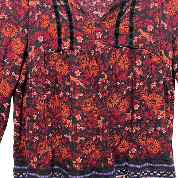 Old Navy Women’s Floral Boho Peasant Blouse M | Long Sleeve Tassel Top - Picture 8 of 14